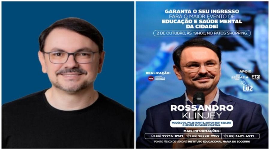 Rossandro Klinjey aborda saúde mental na educação em palestra no Patos Shopping no dia 2 de outubro