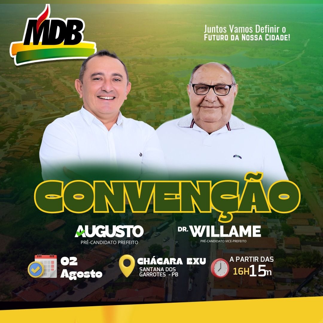 MDB fará convenção na próxima sexta, 02, e deverá oficializar Augusto Antas como candidato à Prefeitura de Santana dos Garrotes