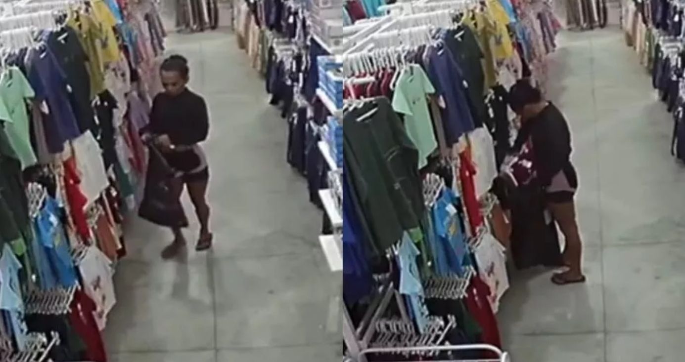 Mulher é flagrada furtando roupas em loja no centro de Patos, na manhã desta sexta-feira (14); veja o vídeo