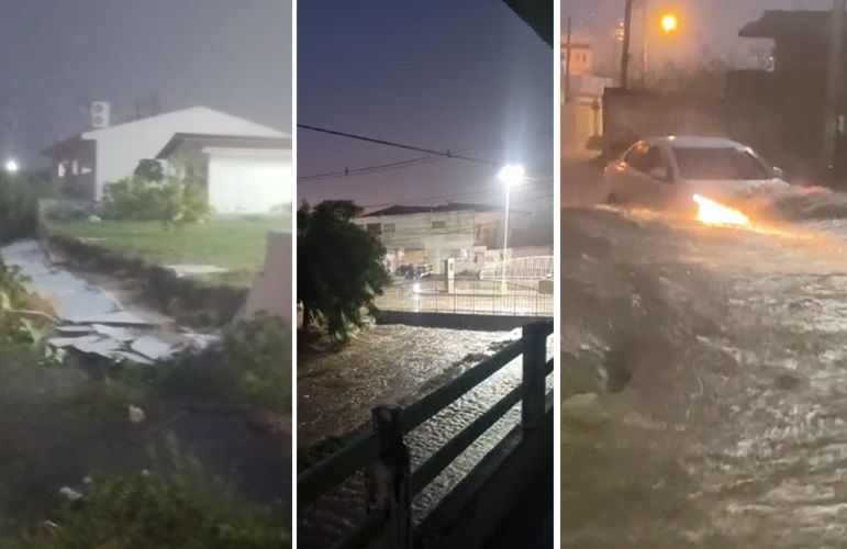 Chuva de 130 mm causa alagamentos e transtornos em Sousa; parte de parede do muro do Hospital Regional caiu