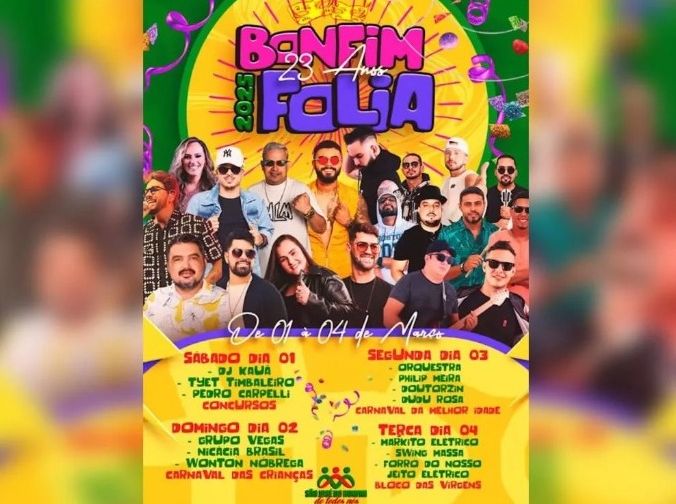 Bonfim Folia 2025 começa neste sábado (01) com quatro dias de festa; confira a programação