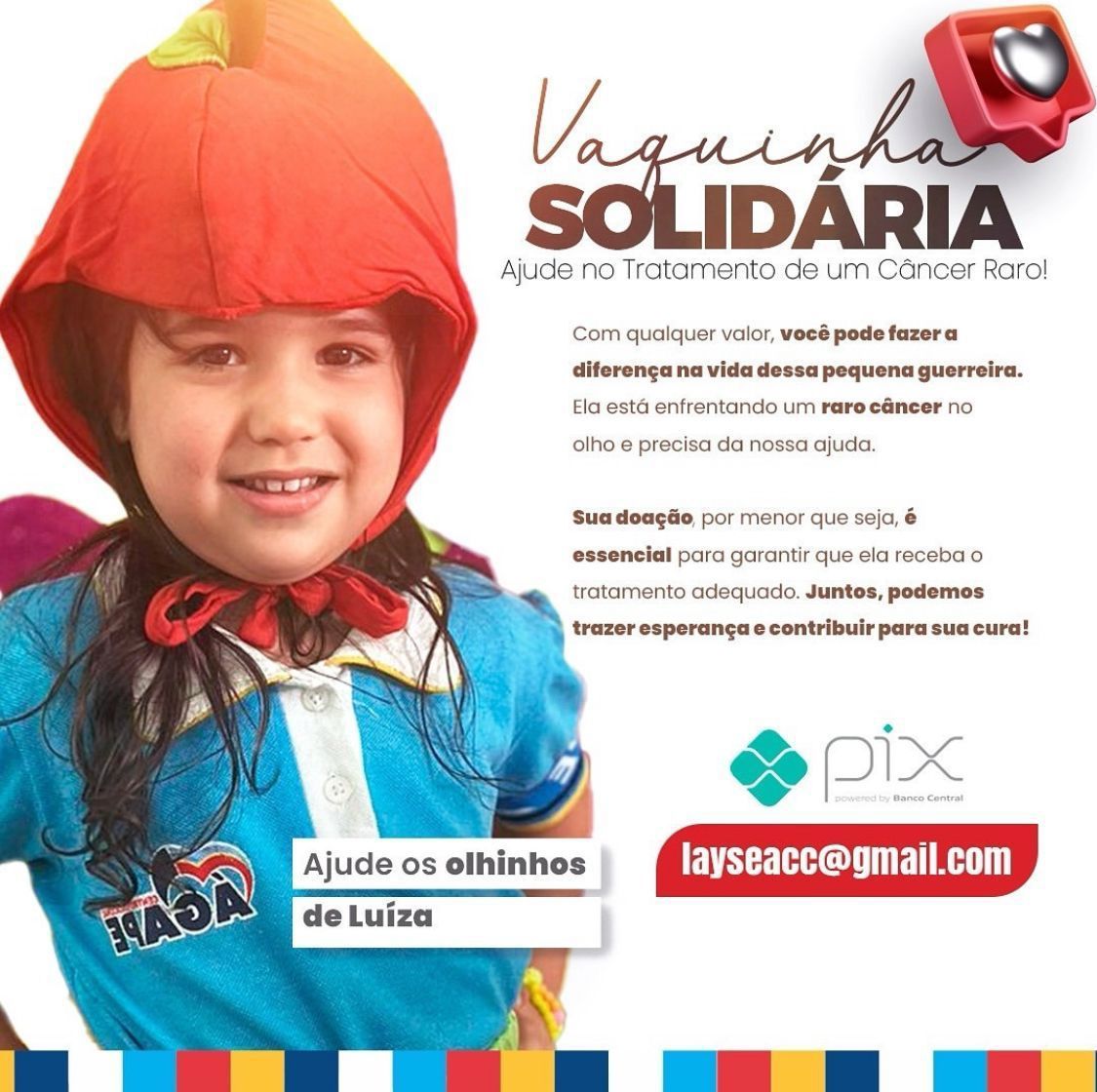 Campanha solidária busca arrecadar doações para tratamento de câncer raro em Luíza