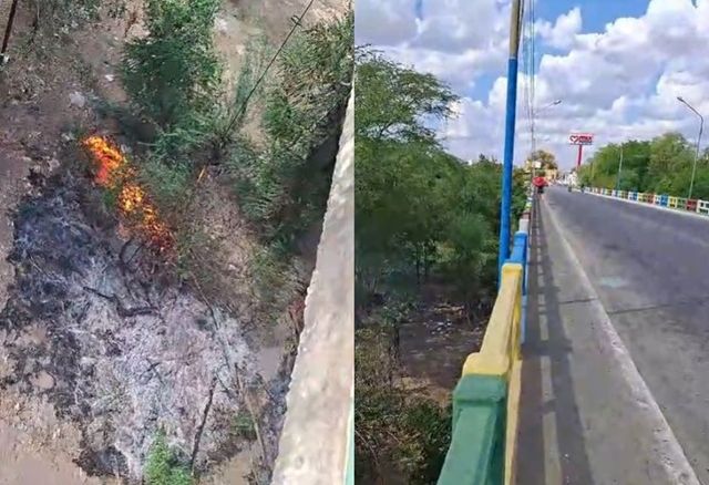 Incêndio atinge vegetação sob ponte no bairro São Sebastião e afeta rede elétrica