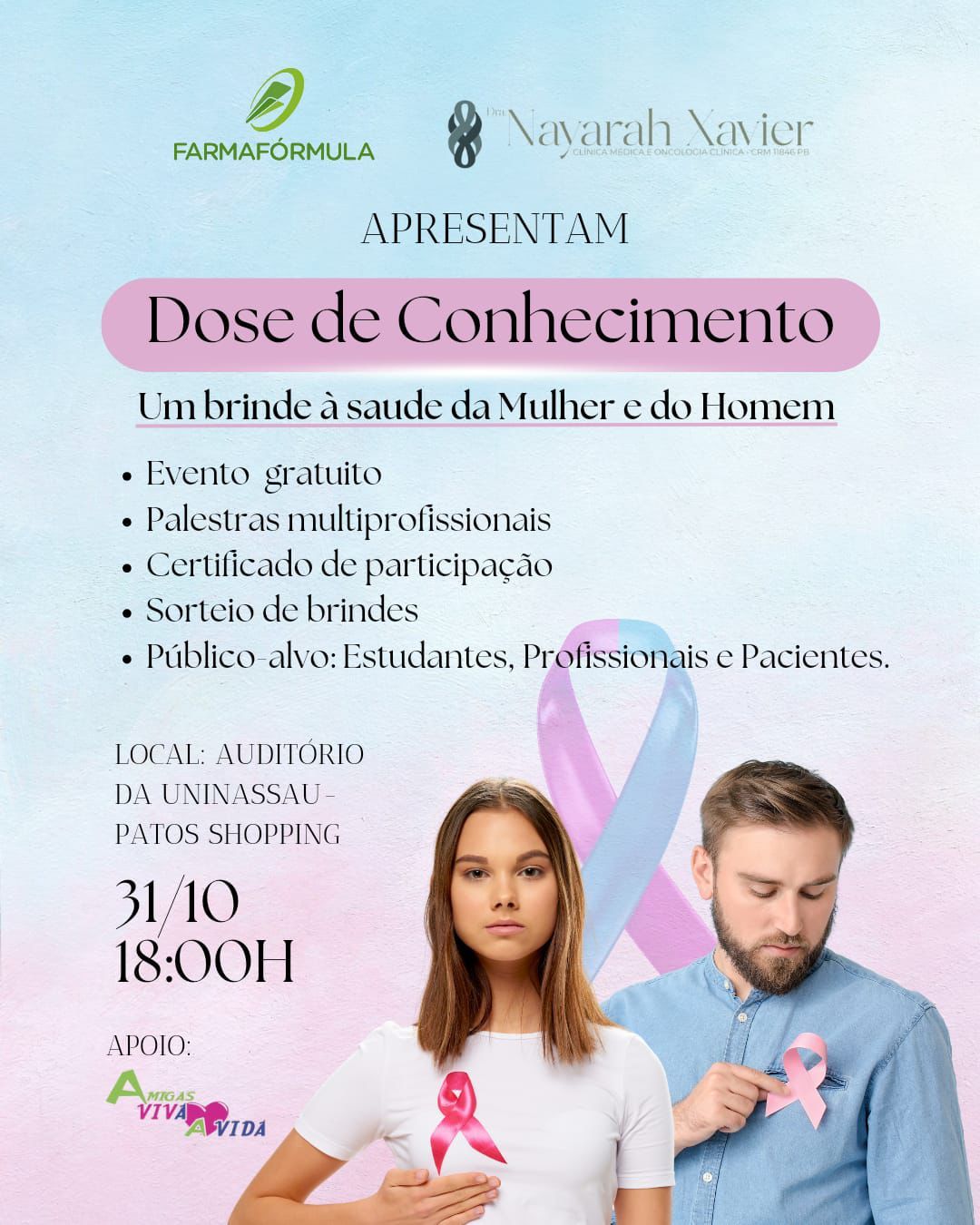 Evento \\\'\\\'Dose de Conhecimento\\\'\\\' ocorre hoje, 31/10, às 18h, no auditório da Uninassau - Patos Shopping