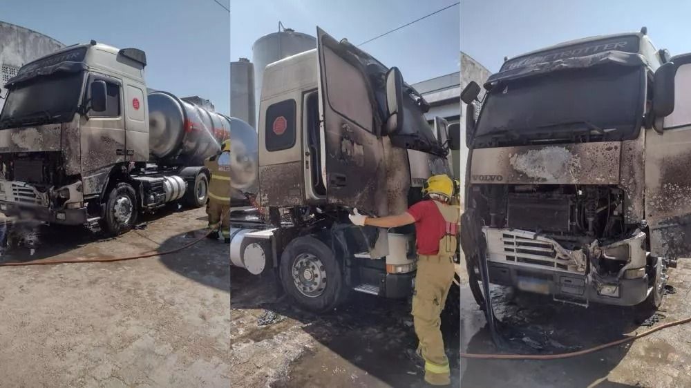 Bombeiros contêm incêndio em carreta no bairro da Liberdade, em Patos