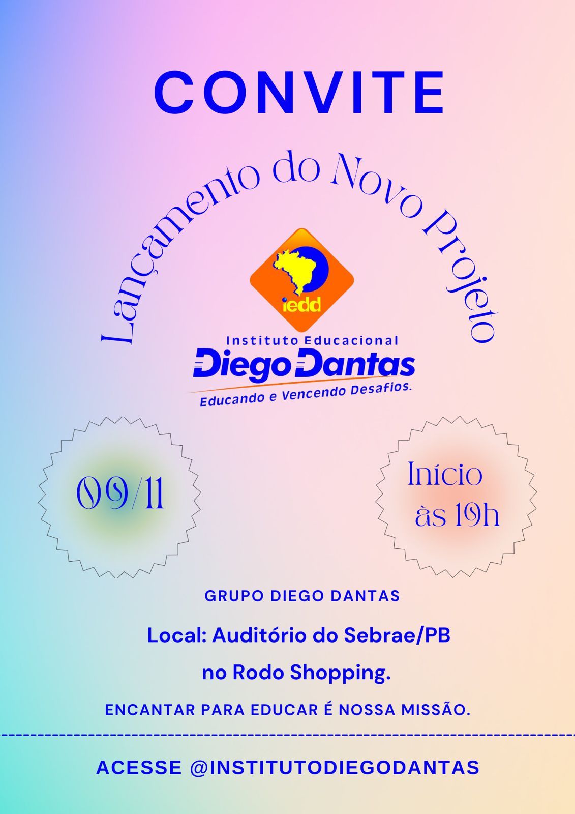 Instituto Diego Dantas de Patos lança novo projeto educacional na noite desta terça-feira (9); veja 