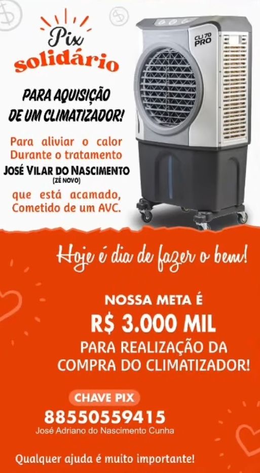 Campanha arrecada fundos para climatizador em apoio a Zé Novo, de Santa Terezinha, que está acamado após AVC; veja como ajudar