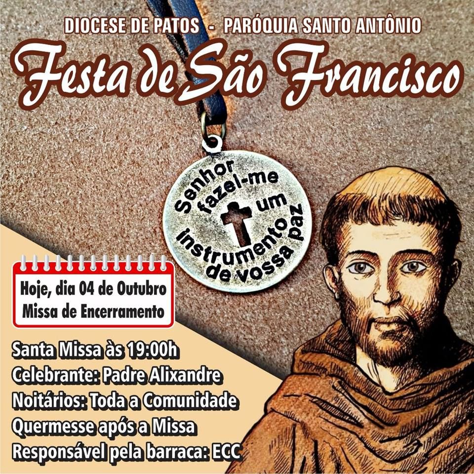 Participe da celebração solene de encerramento da festa de São Francisco