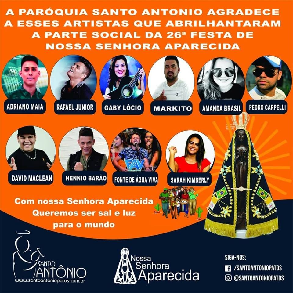 Paróquia agradece a todos os artistas que colaboraram com a alegria da Festa 