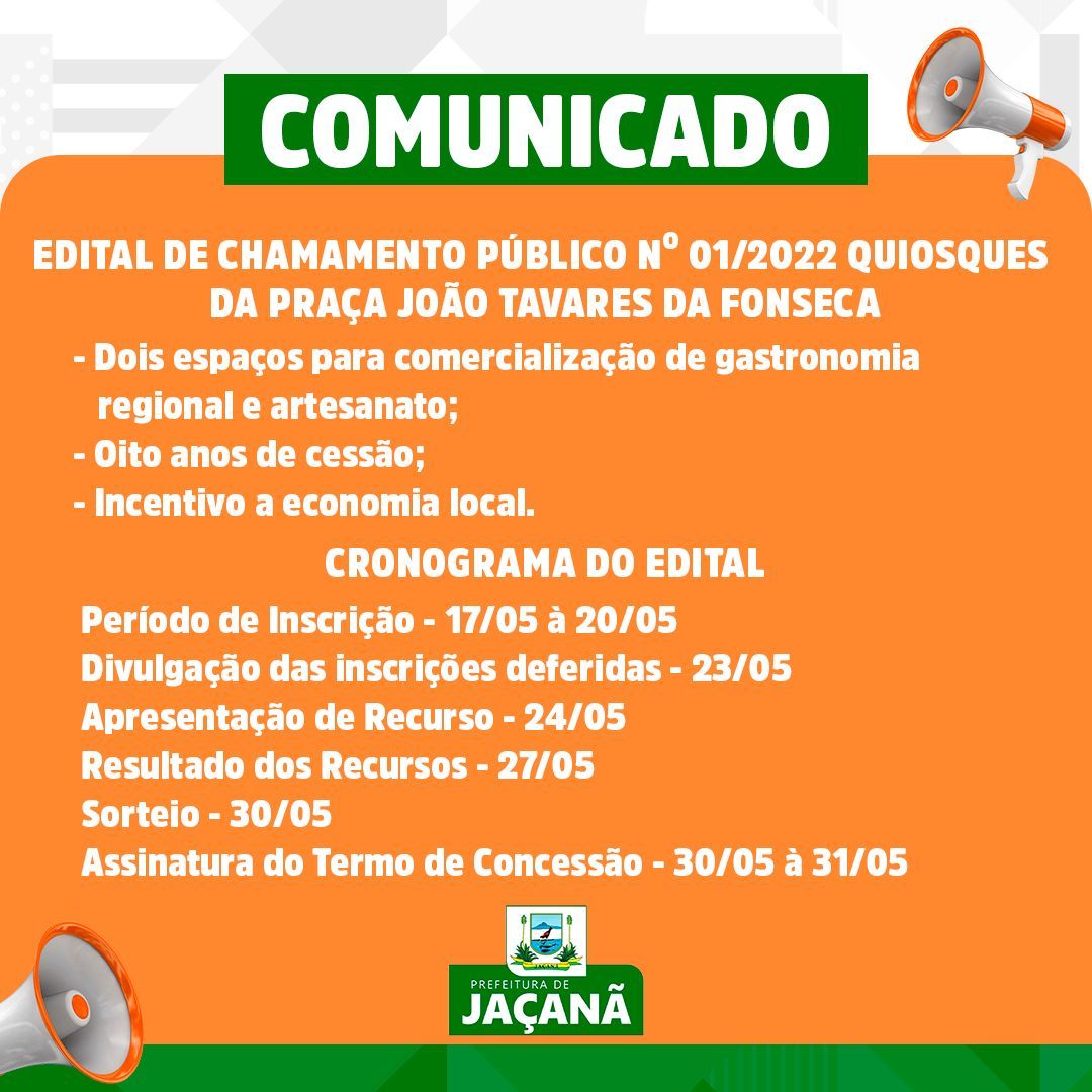 Edital De Chamamento PÚblico Nº 012022 Quiosques Da PraÇa JoÃo Tavares Da Fonseca Prefeitura 8663